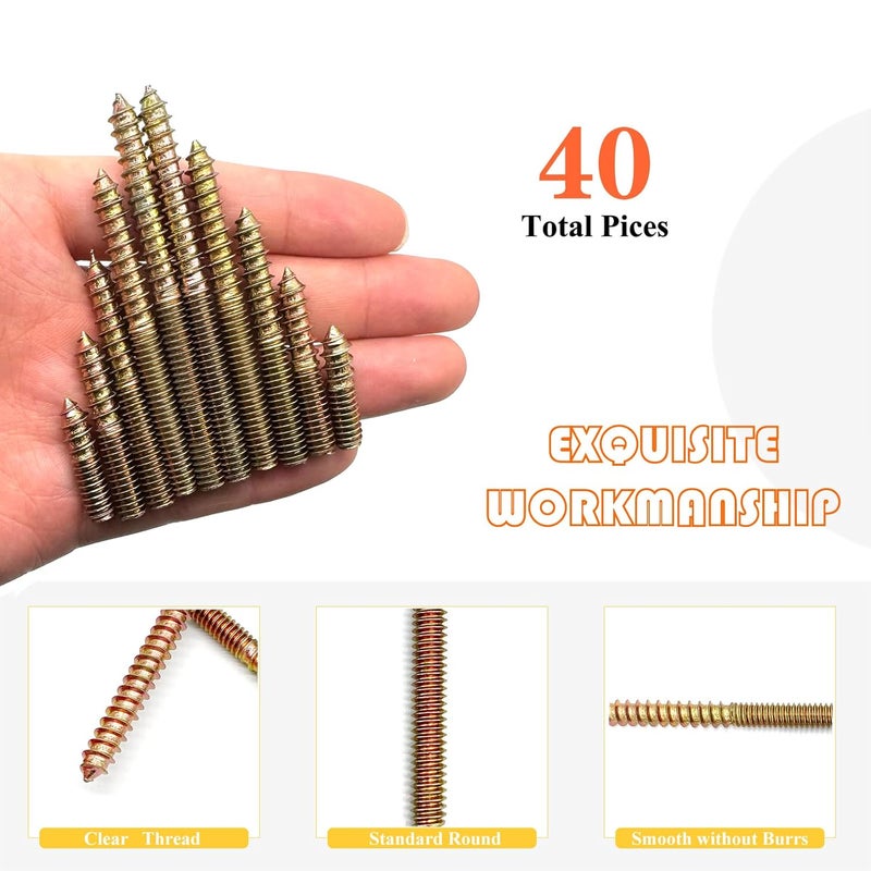Matrelt 40 Pack 1/4-20" Hanger Bolts 5Sizes 1-3 Inch Double Headed Bolts Wood Dowel Screw Self-Tapping Screw for Wood Furniture Double Threaded Rods Bolt - Image 4